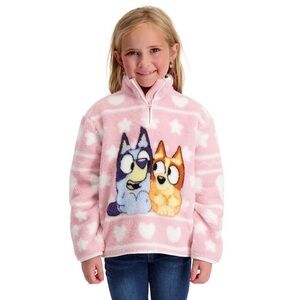 New! Member’s Mark Girls Pink Fleece Bluey Sherpa Quarter-Zip Pullover, size 8